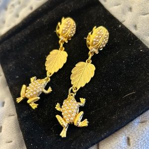 Vintage Seed Pearl Ladybug & Frog Earrings-Boutique